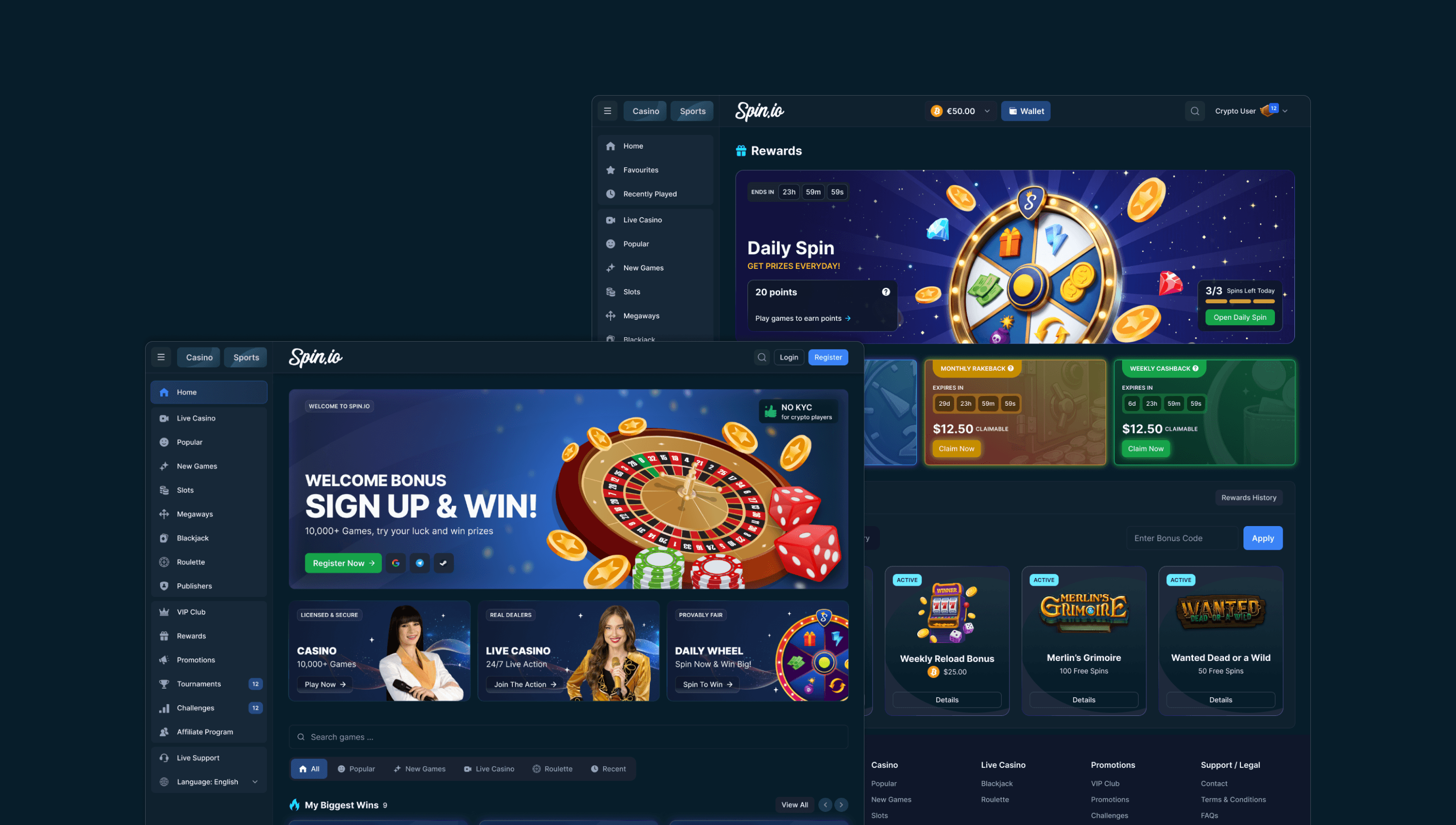 Spin.io rewards page